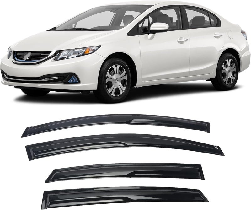 WONSABON Tape-On Window Visors Deflectors Rain Guards 4 Piece Set ‎Compatible with 2012-2015 Honda Civic Sedan 94462 - Image 1